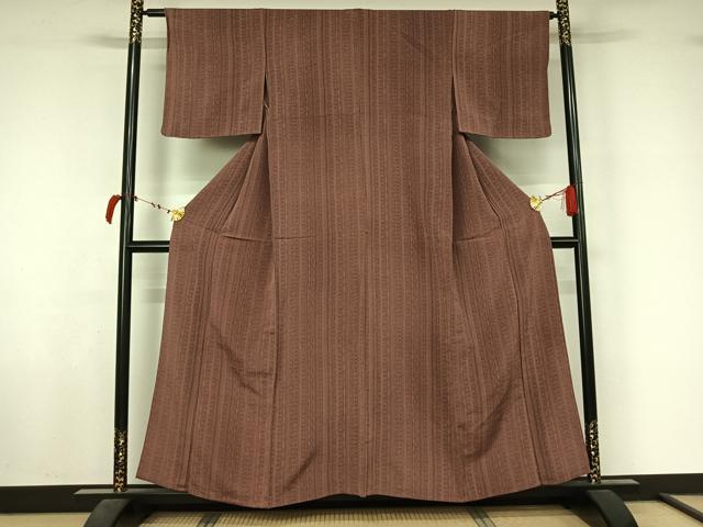平和屋着物▽上質な小紋　単衣　幾何学間道　鬼しぼ縮緬　正絹　逸品　AABL6845jh