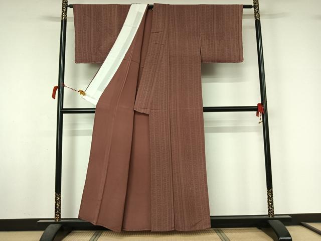 平和屋着物▽上質な小紋　単衣　幾何学間道　鬼しぼ縮緬　正絹　逸品　AABL6845jh
