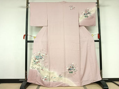 平和屋着物▽訪問着　単衣　花文箱文　暈し染め　金彩　正絹　逸品　AABL6846jh