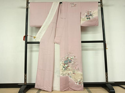 平和屋着物▽訪問着　単衣　花文箱文　暈し染め　金彩　正絹　逸品　AABL6846jh