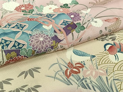 平和屋着物▽訪問着　単衣　花文箱文　暈し染め　金彩　正絹　逸品　AABL6846jh