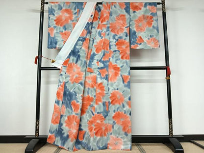 平和屋着物▽上質な小紋　単衣　ろうけつ染め　草花文　暈し染め　正絹　逸品　AABL6847jh