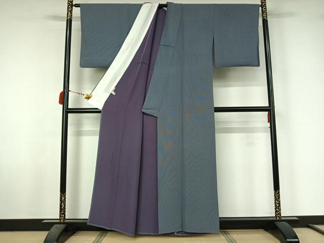 平和屋着物▽江戸小紋　単衣　万筋　秘色色×竜胆色　ますいわ屋扱い　正絹　逸品　AABL6848jh