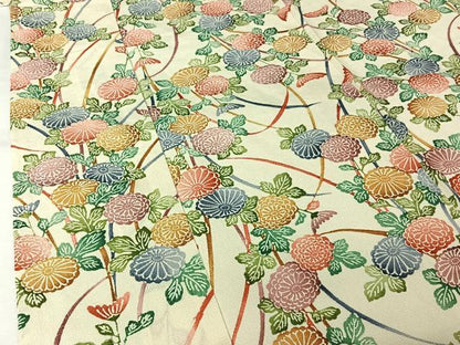 平和屋着物▽上質な小紋　単衣　型染め　草花文　鬼しぼ縮緬　正絹　逸品　AABL6851jh