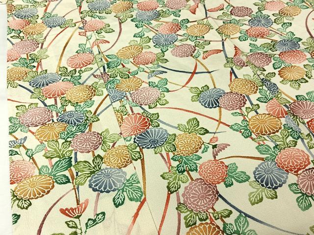 平和屋着物▽上質な小紋　単衣　型染め　草花文　鬼しぼ縮緬　正絹　逸品　AABL6851jh