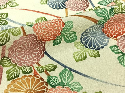 平和屋着物▽上質な小紋　単衣　型染め　草花文　鬼しぼ縮緬　正絹　逸品　AABL6851jh