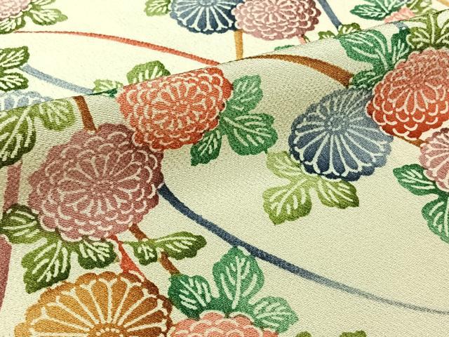 平和屋着物▽上質な小紋　単衣　型染め　草花文　鬼しぼ縮緬　正絹　逸品　AABL6851jh