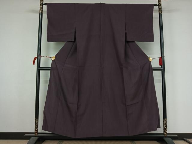 平和屋着物▽経節紬　単衣　色無地　深紫色　正絹　逸品　AABL6853jh