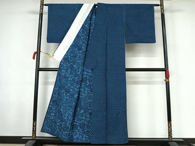 平和屋着物▽小紋　単衣　幾何学文様　綿　AABL6854jh