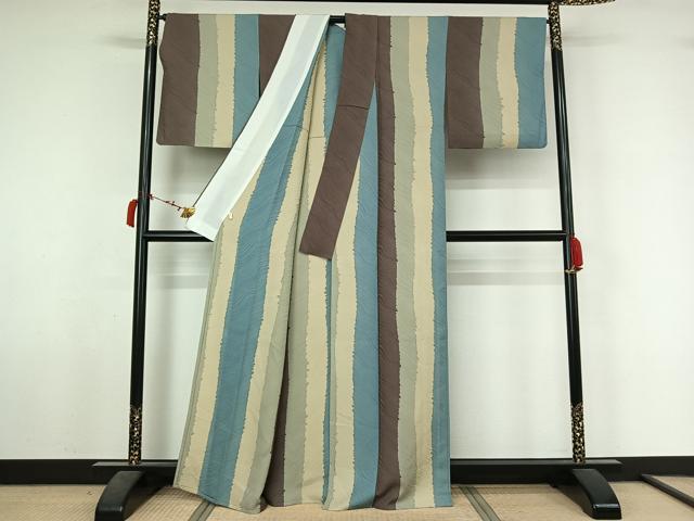 平和屋着物▽上質な小紋　単衣　間道　正絹　逸品　AABL6858jh