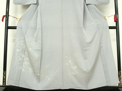 平和屋着物▽訪問着　単衣　刺繍　ろうけつ染め　草花文　正絹　逸品　AABL6860jh