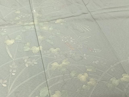 平和屋着物▽訪問着　単衣　刺繍　ろうけつ染め　草花文　正絹　逸品　AABL6860jh