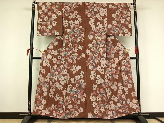 平和屋着物▽上質な小紋　単衣　草花文　正絹　逸品　AABL6864jh