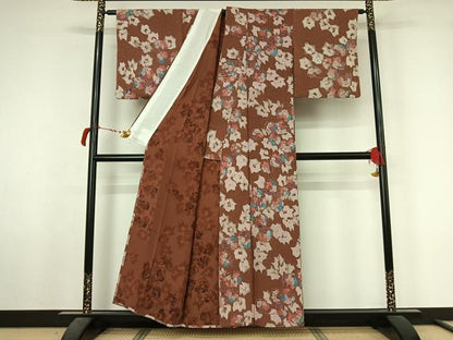 平和屋着物▽上質な小紋　単衣　草花文　正絹　逸品　AABL6864jh
