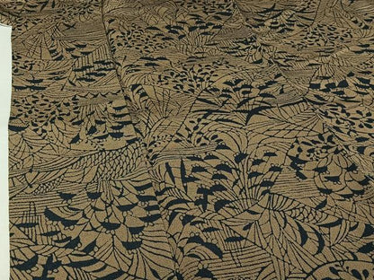 平和屋着物▽型絵染の人間国宝　稲垣稔次郎画　小紋　単衣　草花文　鬼しぼ縮緬　ロング丈　正絹　逸品　AABL6865jh