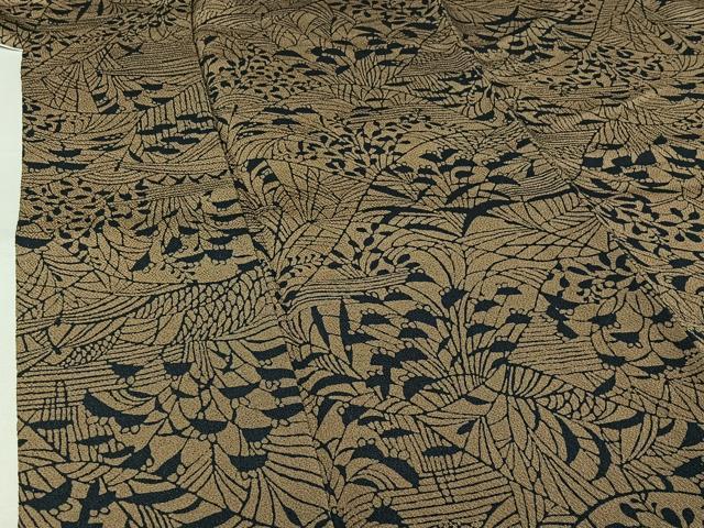 平和屋着物▽型絵染の人間国宝　稲垣稔次郎画　小紋　単衣　草花文　鬼しぼ縮緬　ロング丈　正絹　逸品　AABL6865jh
