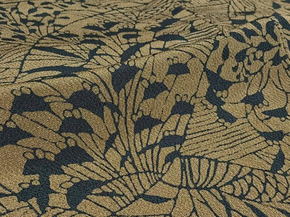 平和屋着物▽型絵染の人間国宝　稲垣稔次郎画　小紋　単衣　草花文　鬼しぼ縮緬　ロング丈　正絹　逸品　AABL6865jh