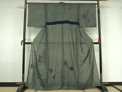 平和屋着物▽山口芳雄　訪問着　無双　紗袷　紗×絽　手描き　草花文　さが美扱い　正絹　逸品　AABL6866jh