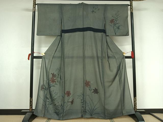 平和屋着物▽山口芳雄　訪問着　無双　紗袷　紗×絽　手描き　草花文　さが美扱い　正絹　逸品　AABL6866jh