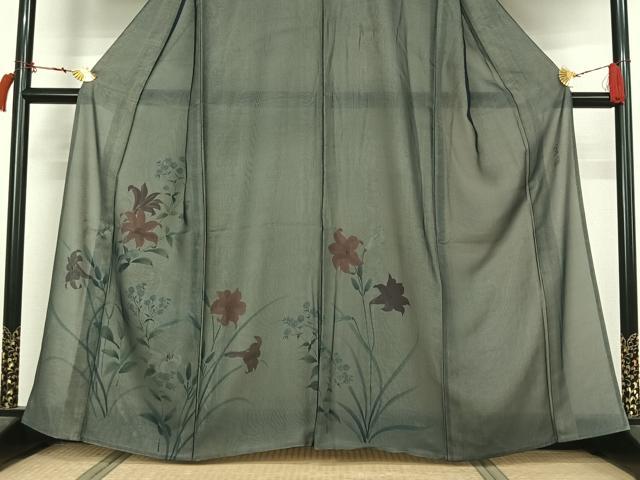 平和屋着物▽山口芳雄　訪問着　無双　紗袷　紗×絽　手描き　草花文　さが美扱い　正絹　逸品　AABL6866jh