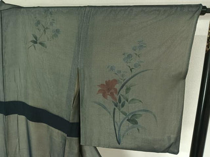 平和屋着物▽山口芳雄　訪問着　無双　紗袷　紗×絽　手描き　草花文　さが美扱い　正絹　逸品　AABL6866jh