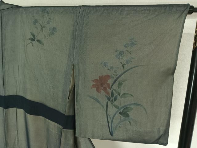 平和屋着物▽山口芳雄　訪問着　無双　紗袷　紗×絽　手描き　草花文　さが美扱い　正絹　逸品　AABL6866jh