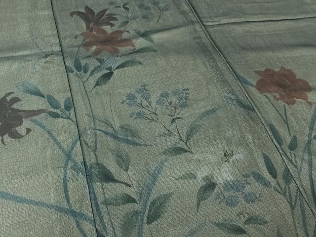 平和屋着物▽山口芳雄　訪問着　無双　紗袷　紗×絽　手描き　草花文　さが美扱い　正絹　逸品　AABL6866jh
