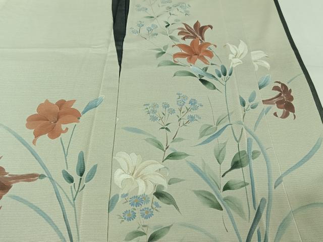 平和屋着物▽山口芳雄　訪問着　無双　紗袷　紗×絽　手描き　草花文　さが美扱い　正絹　逸品　AABL6866jh