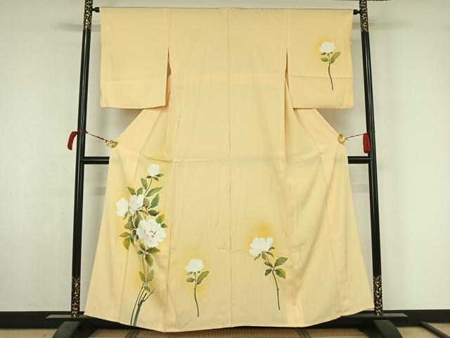 平和屋着物▽訪問着　単衣　草花文　暈し染め　正絹　逸品　AABL6868jh