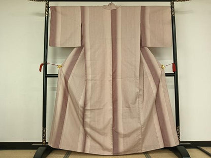 平和屋着物▽お召　単衣　縞　正絹　逸品　AABL6869jh