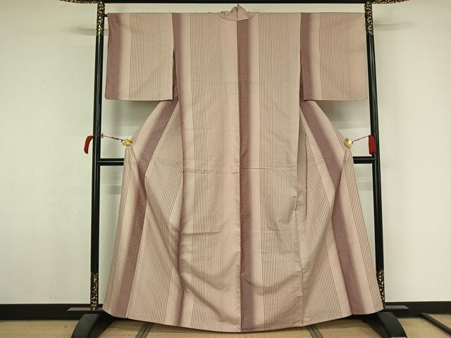 平和屋着物▽お召　単衣　縞　正絹　逸品　AABL6869jh