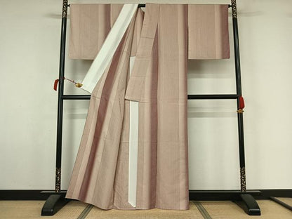 平和屋着物▽お召　単衣　縞　正絹　逸品　AABL6869jh