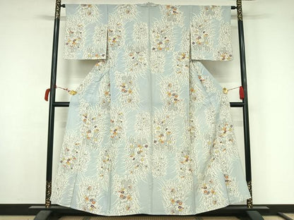 平和屋着物▽上質な小紋　単衣　草葉文　正絹　逸品　AABL6871jh