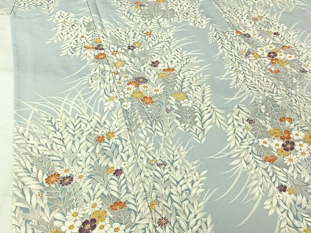 平和屋着物▽上質な小紋　単衣　草葉文　正絹　逸品　AABL6871jh