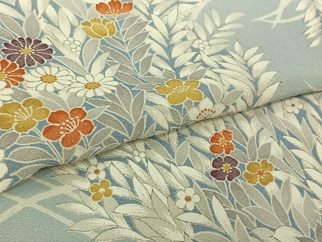 平和屋着物▽上質な小紋　単衣　草葉文　正絹　逸品　AABL6871jh