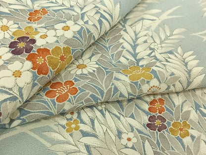 平和屋着物▽上質な小紋　単衣　草葉文　正絹　逸品　AABL6871jh