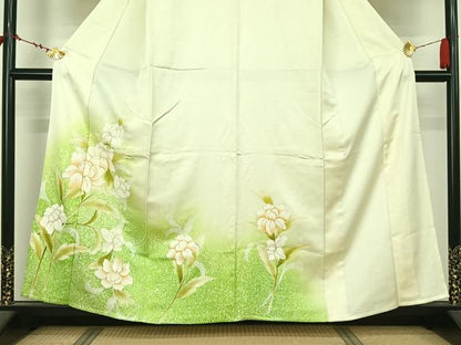 平和屋着物▽訪問着　単衣　草花文　暈し染め　正絹　逸品　AABL6873jh