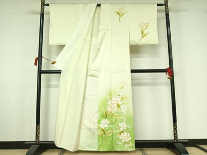 平和屋着物▽訪問着　単衣　草花文　暈し染め　正絹　逸品　AABL6873jh