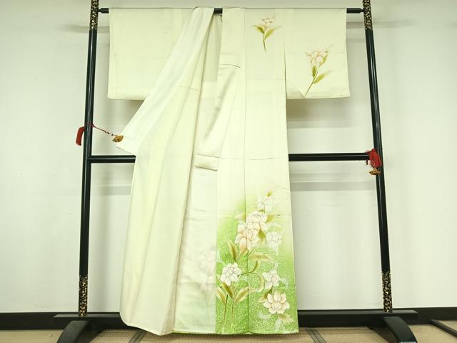 平和屋着物▽訪問着　単衣　草花文　暈し染め　正絹　逸品　AABL6873jh