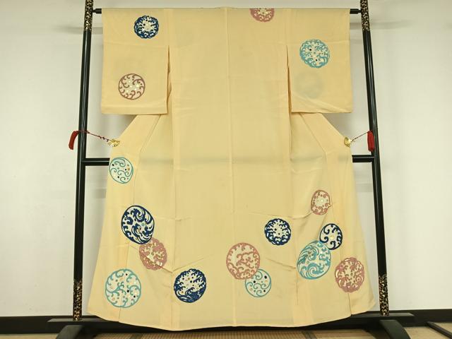 平和屋着物▽訪問着　単衣　立波丸文　金銀彩　正絹　逸品　AABL6875jh
