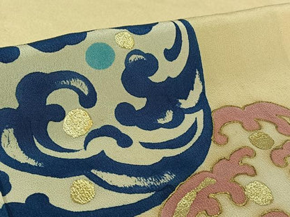 平和屋着物▽訪問着　単衣　立波丸文　金銀彩　正絹　逸品　AABL6875jh