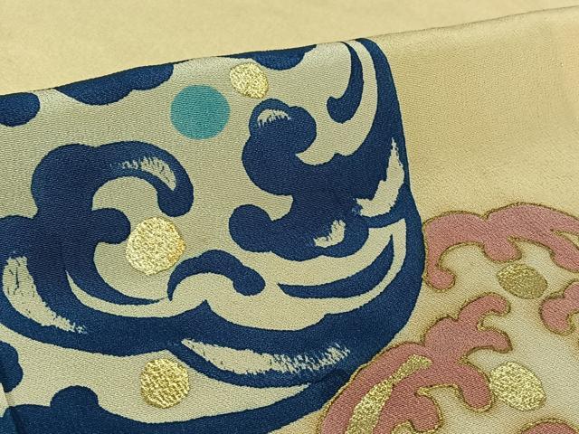 平和屋着物▽訪問着　単衣　立波丸文　金銀彩　正絹　逸品　AABL6875jh