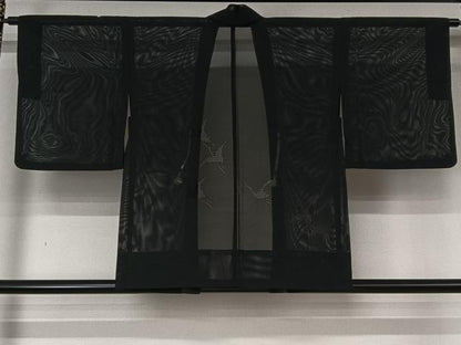 平和屋着物▽羽織　スリーシーズン　春夏秋　塵除け　飛鶴文　黒地　洗える着物　AABL6877jh