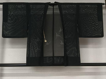 平和屋着物▽羽織　スリーシーズン　春夏秋　塵除け　飛鶴文　黒地　洗える着物　AABL6877jh