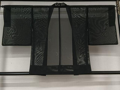 平和屋着物▽羽織　スリーシーズン　春夏秋　塵除け　芝文　黒地　洗える着物　AABL6879jh