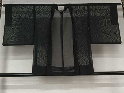 平和屋着物▽羽織　スリーシーズン　春夏秋　塵除け　芝文　黒地　洗える着物　AABL6879jh