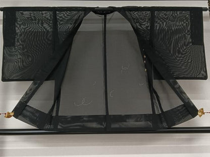 平和屋着物▽羽織　スリーシーズン　春夏秋　塵除け　芝文　黒地　洗える着物　AABL6879jh