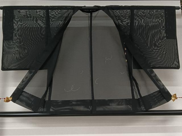 平和屋着物▽羽織　スリーシーズン　春夏秋　塵除け　芝文　黒地　洗える着物　AABL6879jh