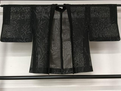 平和屋着物▽羽織　スリーシーズン　春夏秋　塵除け　草葉文　黒地　銀糸　正絹　逸品　AABL6882jh