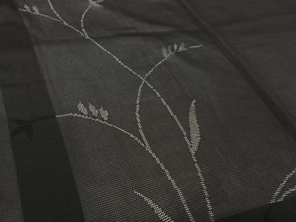 平和屋着物▽羽織　スリーシーズン　春夏秋　塵除け　草葉文　黒地　正絹　逸品　AABL6885jh